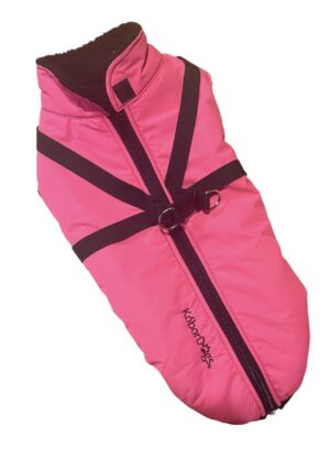 Téli kabát neon pink, beépített hám, Tacskó fazon